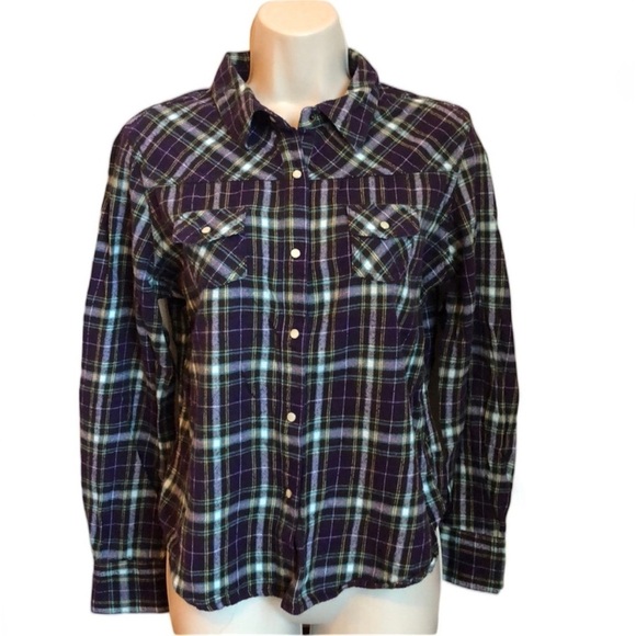 Mossimo Supply Co. Tops - Mossimo Green & Purple Plaid Button Up